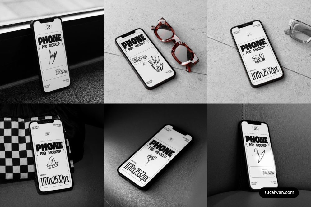 7款文艺苹果iPhone 13手机APP UI界面设计展示效果图PS贴图样机模板素材 7 Realistic iPhone Mockups , 第1张-素材湾丨精选海外优质设计素材资源 7款文艺苹果iPhone 13手机APP UI界面设计展示效果图PS贴图样机模板素材 7 Realistic iPhone Mockups , sucaiwan.com