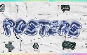 AE模板:49个动态立体3D趣味Y2K充气膨胀几何字母数字符号元素动画模板素材