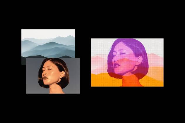 复古怀旧双色调Riso印刷照片效果PS特效滤镜样机 Halftone Mix Overlay Photo Effect 插件预设 sucaiwan.com