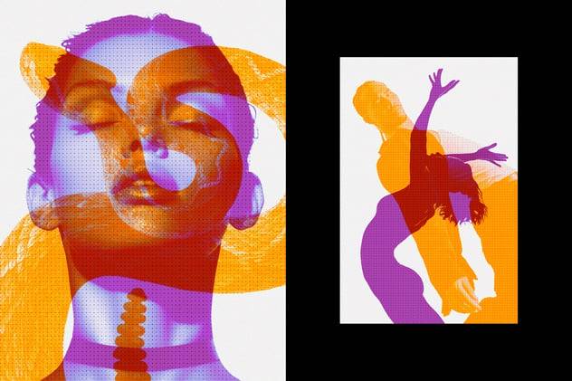 复古怀旧双色调Riso印刷照片效果PS特效滤镜样机 Halftone Mix Overlay Photo Effect 插件预设 sucaiwan.com