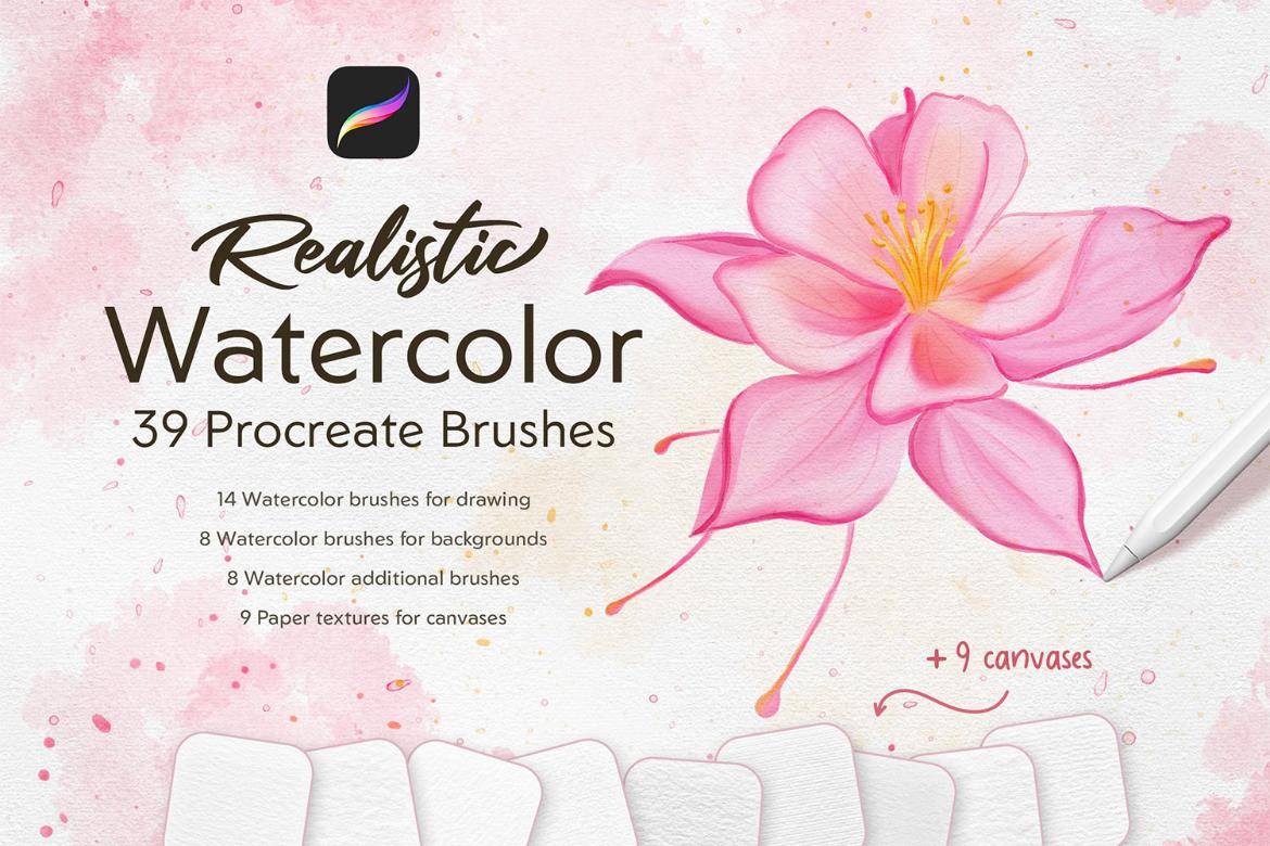48款真实水彩艺术绘画插画procreate笔刷纸张纹理设计素材套装 Realistic Watercolor Procreate Brushes 笔刷资源 sucaiwan.com