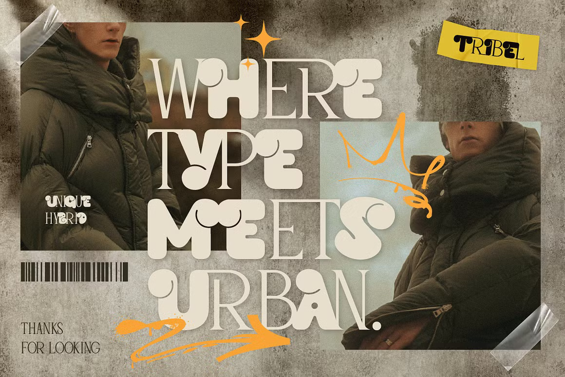 英文字体：独特现代都市美学俏皮气泡结构衬线排版线条混合字体 Tribel - Unique Hybrid Typeface , sucaiwan.com