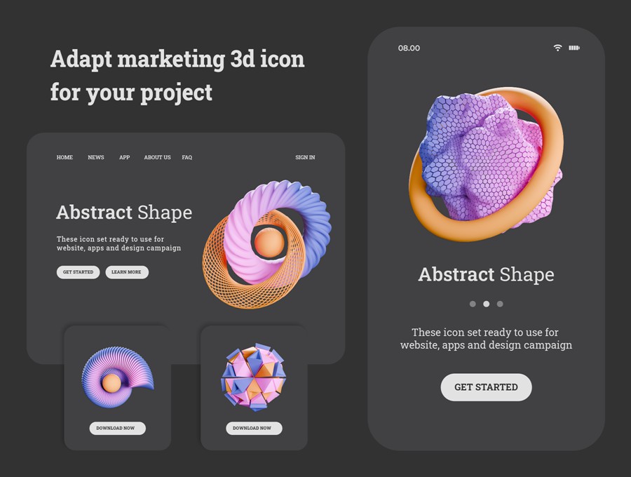 15款抽象3D立体几何图形插图图标Icons设计blender/png格式素材 Abstract Shapes 3d Illustration Pack 图标素材 sucaiwan.com