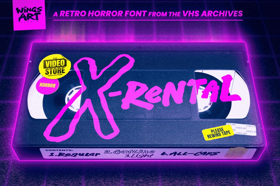 复古恐怖杂志漫画海报徽标设计手写英文字体安装包 X-Rental – 1980s Retro VHS Horror Font 设计素材 第1张-素材湾丨精选海外优质设计素材资源 复古恐怖杂志漫画海报徽标设计手写英文字体安装包 X-Rental – 1980s Retro VHS Horror Font 设计素材 sucaiwan.com