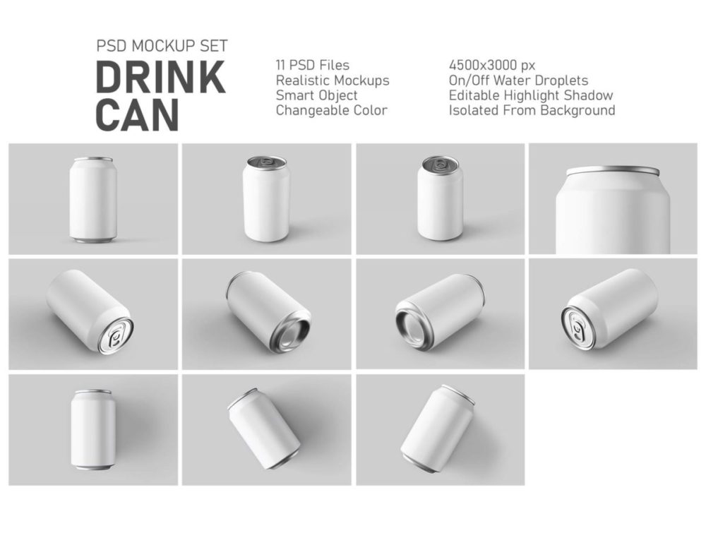 11款时尚330毫升果汁饮料苏打水啤酒听装易拉罐设计PS展示效果图样机模板素材 Drink Can 330ml PSD Mockup Set 样机素材 第2张-素材湾丨精选海外优质设计素材资源 11款时尚330毫升果汁饮料苏打水啤酒听装易拉罐设计PS展示效果图样机模板素材 Drink Can 330ml PSD Mockup Set 样机素材 sucaiwan.com