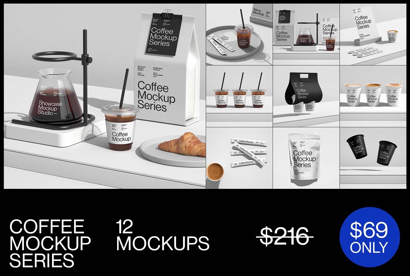 12款高级ins风咖啡品牌vi设计外卖纸杯塑料杯包装袋展示效果图ps贴图样机模板 C_Coffee Mockup Bundle 样机素材 sucaiwan.com