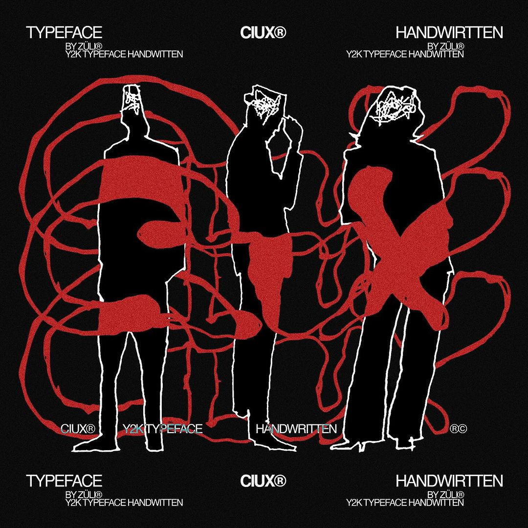 英文字体”涂鸦复古迷幻抽象Y2K艺术英文标题排版手写装饰性西文字体 Ciux – Typeface demo , sucaiwan.com