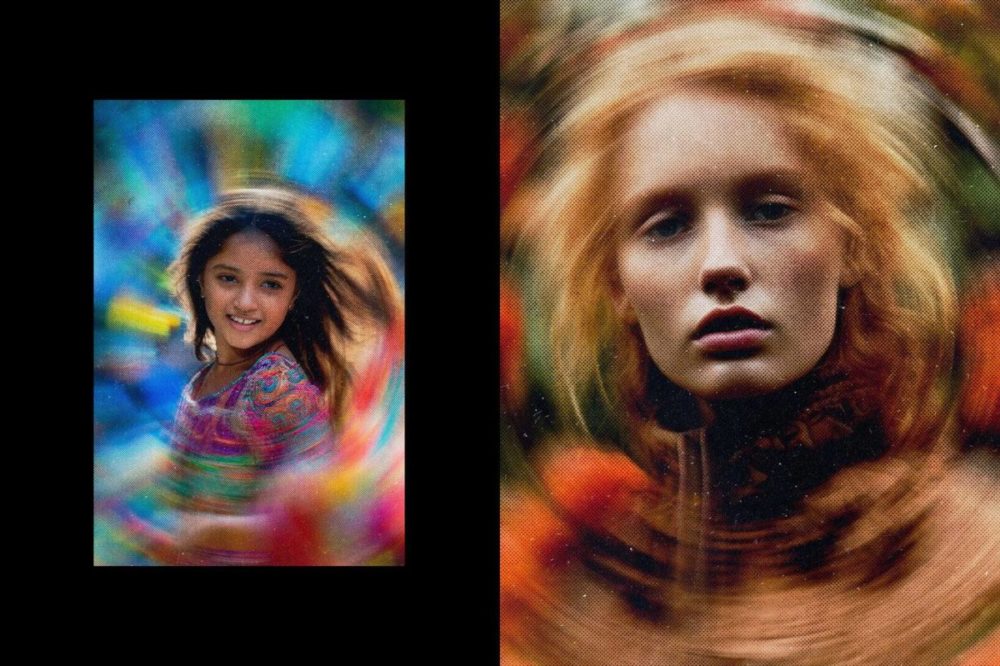 失真模糊旋转半色调照片效果PS特效滤镜样机 Halftone Spinning Blur Photo Effect 插件预设 sucaiwan.com