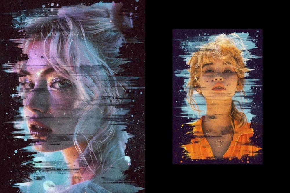 潮流复古丙烯酸绘画笔刷涂抹效果PS特效滤镜样机 Paint Strokes Photo Effect 插件预设 sucaiwan.com