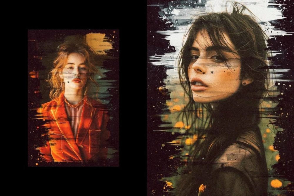 潮流复古丙烯酸绘画笔刷涂抹效果PS特效滤镜样机 Paint Strokes Photo Effect 插件预设 sucaiwan.com