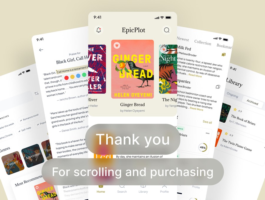 50+屏电子书小说阅读器书店APP软件UI界面设计Figma模板素材 Epicplot – Ebook and Novel Reader UI Kit Template APP UI sucaiwan.com