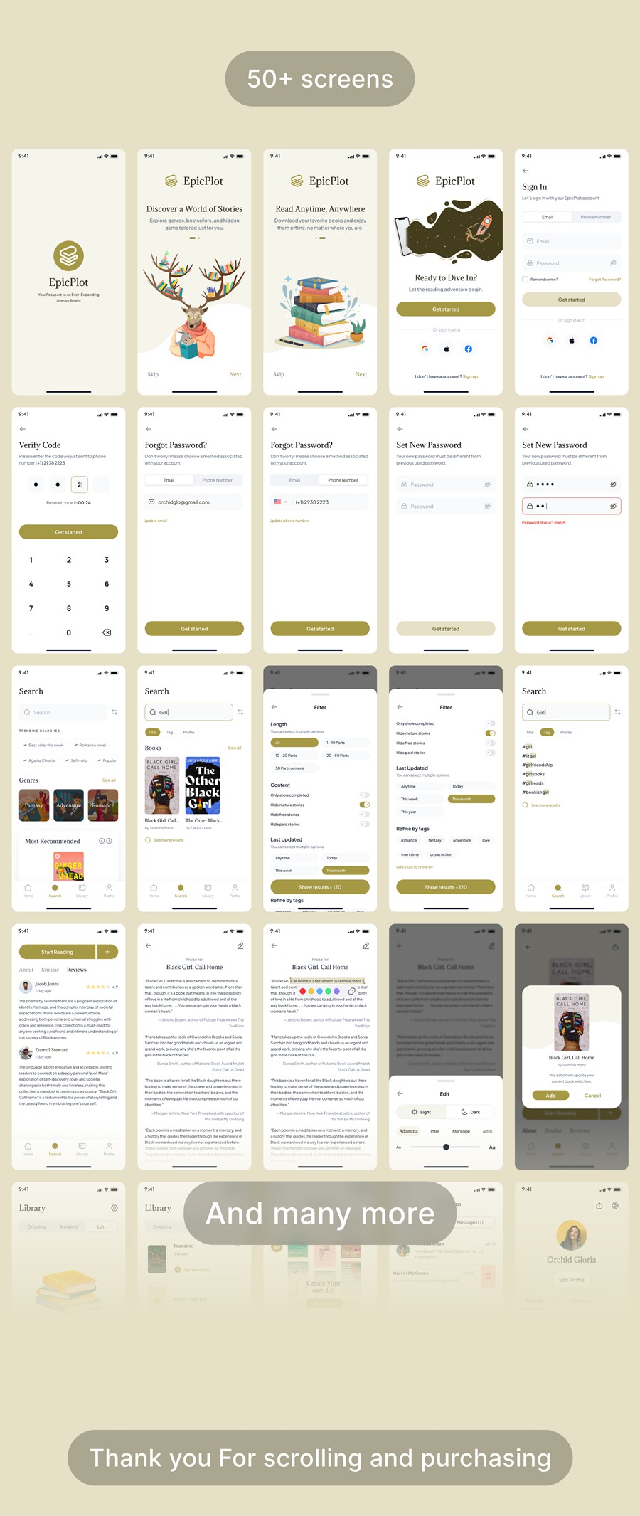 50+屏电子书小说阅读器书店APP软件UI界面设计Figma模板素材 Epicplot – Ebook and Novel Reader UI Kit Template APP UI sucaiwan.com