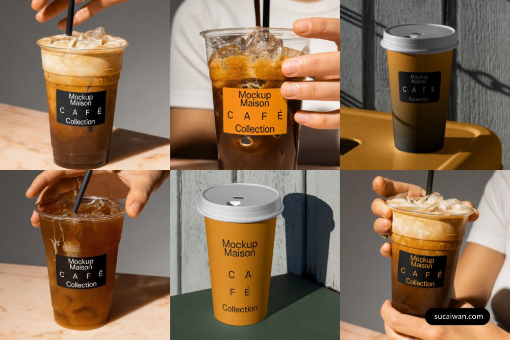7款真实ins风网红果汁饮料奶茶咖啡外卖纸杯设计Logo展示效果图PS贴图样机模板 Mockup Maison – Cafe1 Collection Vol 2 样机素材 sucaiwan.com