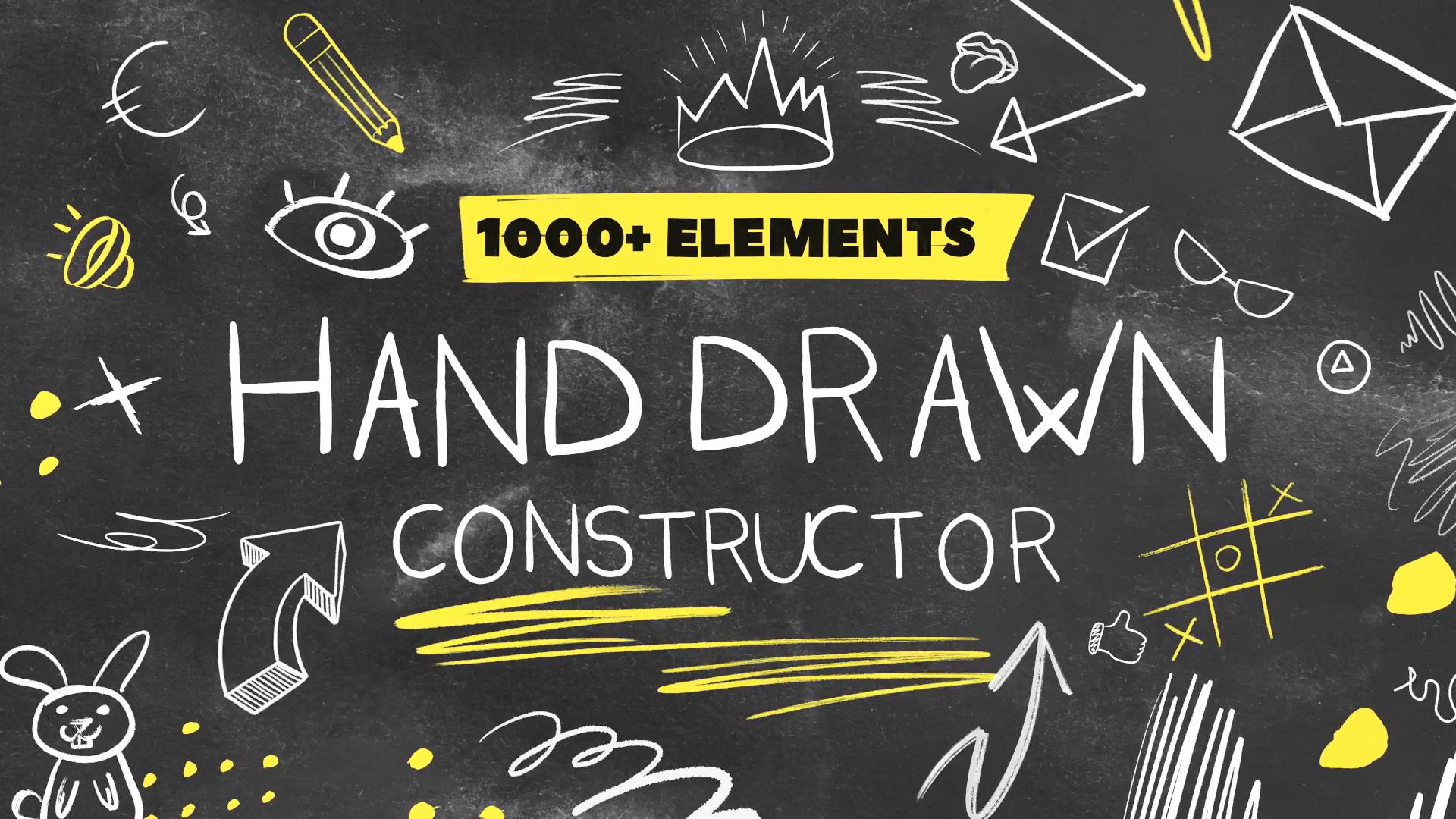 AE插件：1120个创意手绘涂鸦艺术箭头漫画插画线条标记数字表情符号场景标题背景视觉元素包 Hand Drawn Constructor 插件预设 sucaiwan.com