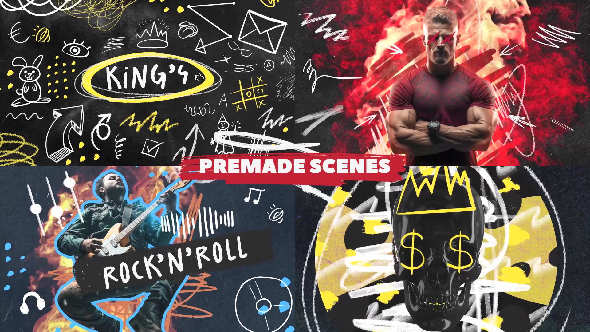 AE插件：1120个创意手绘涂鸦艺术箭头漫画插画线条标记数字表情符号场景标题背景视觉元素包 Hand Drawn Constructor 插件预设 sucaiwan.com