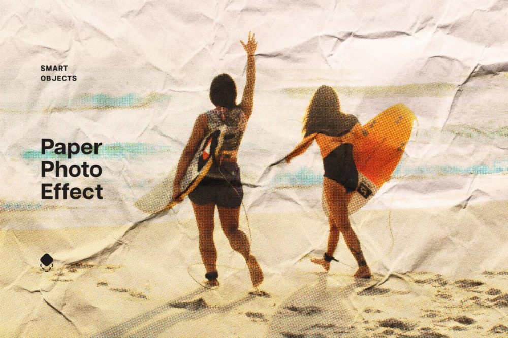 做旧老式褶皱半色调效果PS照片修图特效滤镜插件样机模板素材 Old Crumpled Paper Photo Effect 插件预设 sucaiwan.com