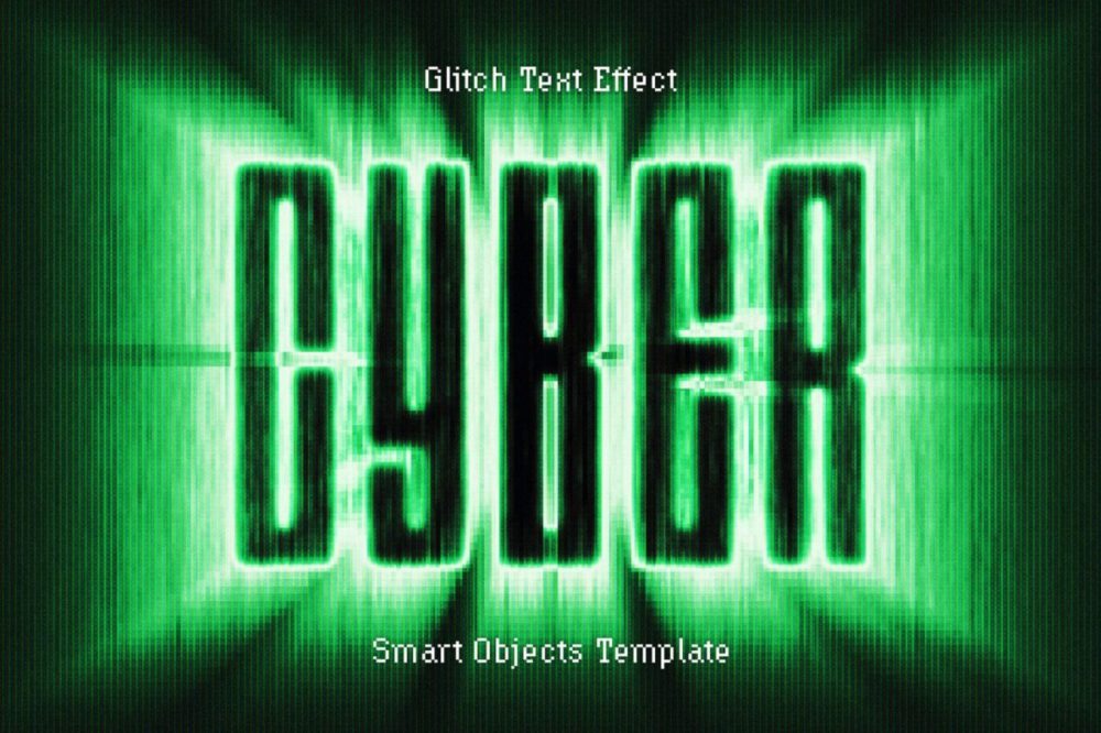 未来科幻赛博朋克故障电音视觉海报标题LOGO设计PS特效滤镜样机模板 Cyber Glitch Text Effect 插件预设 sucaiwan.com