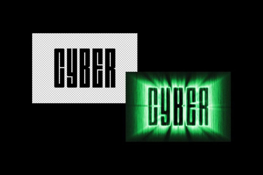 未来科幻赛博朋克故障电音视觉海报标题LOGO设计PS特效滤镜样机模板 Cyber Glitch Text Effect 插件预设 sucaiwan.com