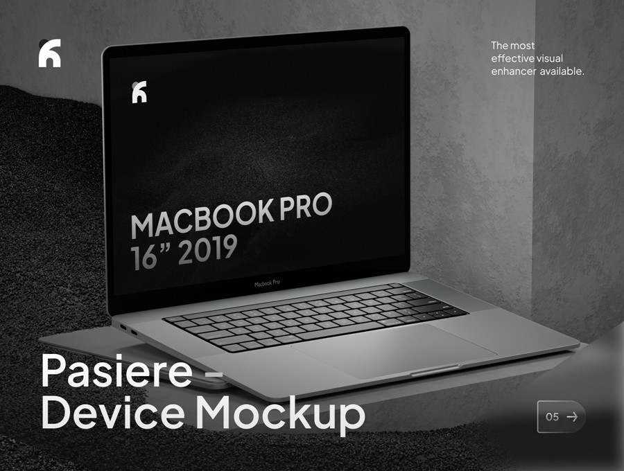 暗黑混凝土背景苹果MacBook Pro 16寸笔记本电脑贴图样机PSD模板素材 Pasiere – Macbook Pro Sand Mockups 样机素材 sucaiwan.com
