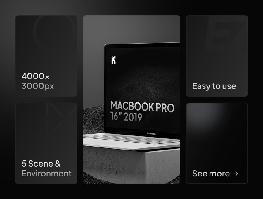 暗黑混凝土背景苹果MacBook Pro 16寸笔记本电脑贴图样机PSD模板素材 Pasiere – Macbook Pro Sand Mockups 样机素材 sucaiwan.com