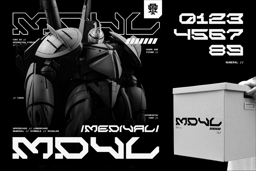 未来科幻赛博朋克硬核先锋机能机甲潮流几何风PSAI英文字体安装包 Medival Typeface Font 设计素材 sucaiwan.com