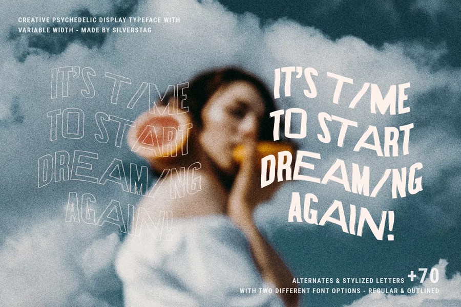 英文字体：复古Y2K迷幻手写线性轮廓标题婚礼情绪邀请函海报封面排版字体 VIGNY - Psychedelic Display Font , sucaiwan.com