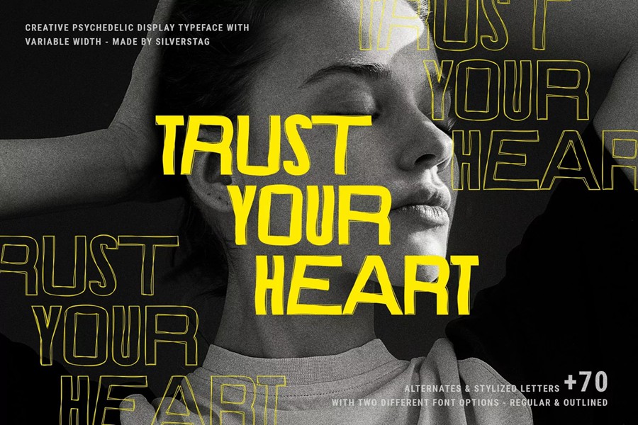 英文字体：复古Y2K迷幻手写线性轮廓标题婚礼情绪邀请函海报封面排版字体 VIGNY - Psychedelic Display Font , sucaiwan.com