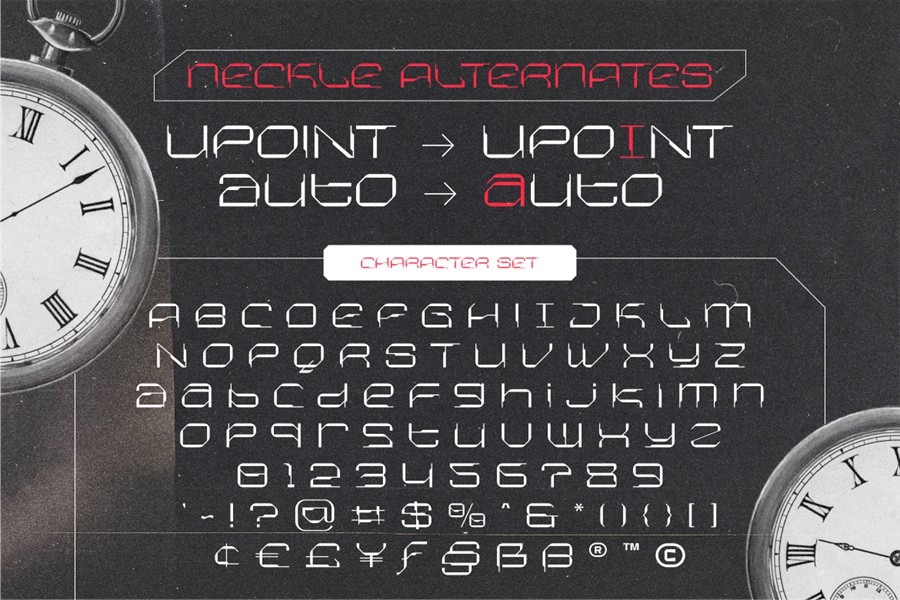 未来科幻人工智能机能机甲先锋硬核科技感PSAI英文字体安装包 Neckle Typeface Tech 设计素材 sucaiwan.com