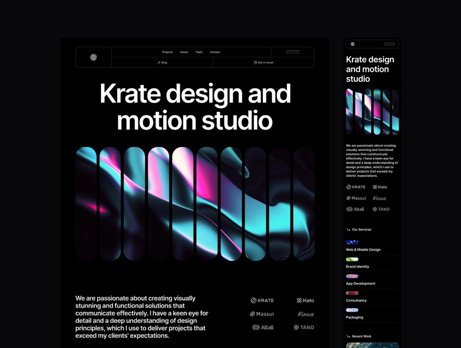 创意暗黑风设计摄影作品集展示网站WEB UI界面设计Figma模板素材 Krate – Agency Template APP UI sucaiwan.com