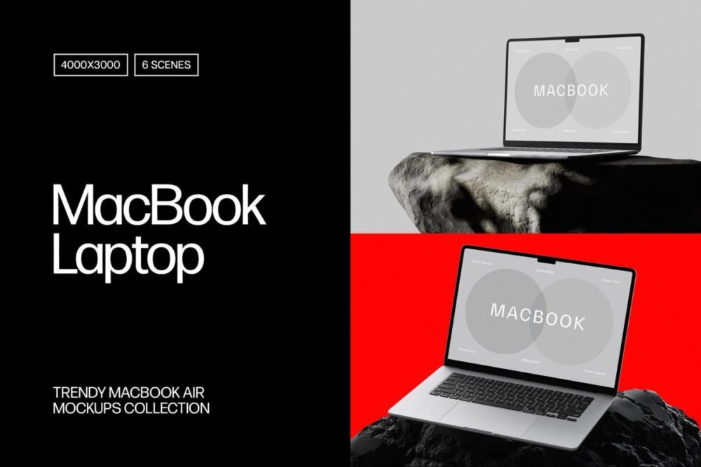 6款苹果MacBook Air笔记本电脑网站UI海报PS展示贴图样机MOCKUP模板 MacBook Air Mockup Set 样机素材 sucaiwan.com
