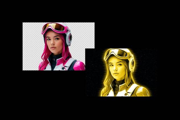 未来赛博朋克全息发光照片效果PS特效滤镜样机 Future Hologram Photo Effect 插件预设 sucaiwan.com