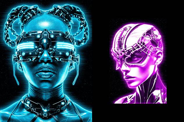 未来赛博朋克全息发光照片效果PS特效滤镜样机 Future Hologram Photo Effect 插件预设 sucaiwan.com