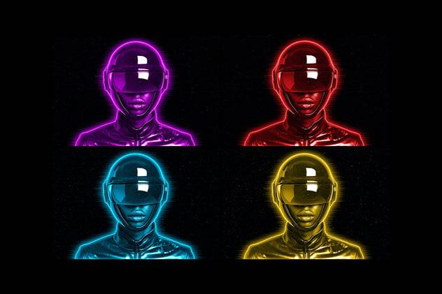 未来赛博朋克全息发光照片效果PS特效滤镜样机 Future Hologram Photo Effect 插件预设 sucaiwan.com