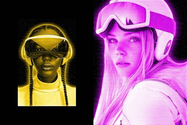 未来赛博朋克全息发光照片效果PS特效滤镜样机 Future Hologram Photo Effect 插件预设 sucaiwan.com