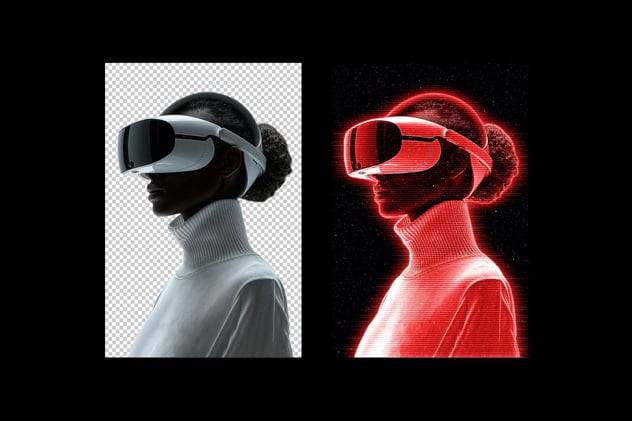 未来赛博朋克全息发光照片效果PS特效滤镜样机 Future Hologram Photo Effect 插件预设 sucaiwan.com