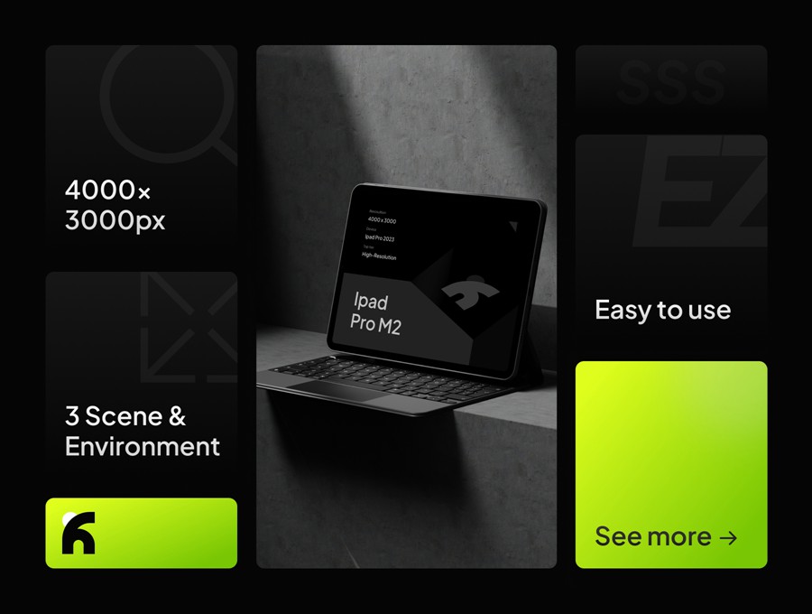 极简工业风APP界面设计展示苹果iPad Pro M2贴图样机PSD模板素材 Keunx – iPad Pro M2 Mockups 样机素材 sucaiwan.com