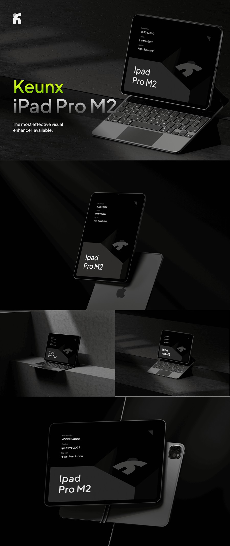 极简工业风APP界面设计展示苹果iPad Pro M2贴图样机PSD模板素材 Keunx – iPad Pro M2 Mockups 样机素材 sucaiwan.com