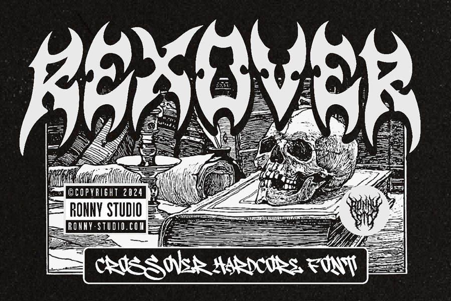 恐怖万圣节主题地下小众海报服装标志设计装饰英文字体安装包 Rexover – Crossover Hardcore Font 设计素材 sucaiwan.com