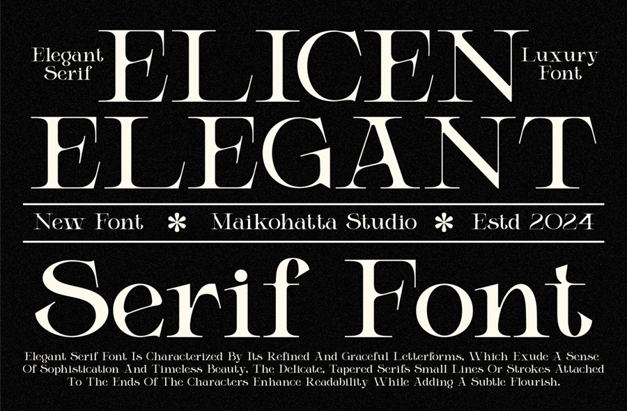 时尚优雅品牌杂志徽标设计衬线英文字体安装包 Elicen – Elegant Serif Font 设计素材 sucaiwan.com