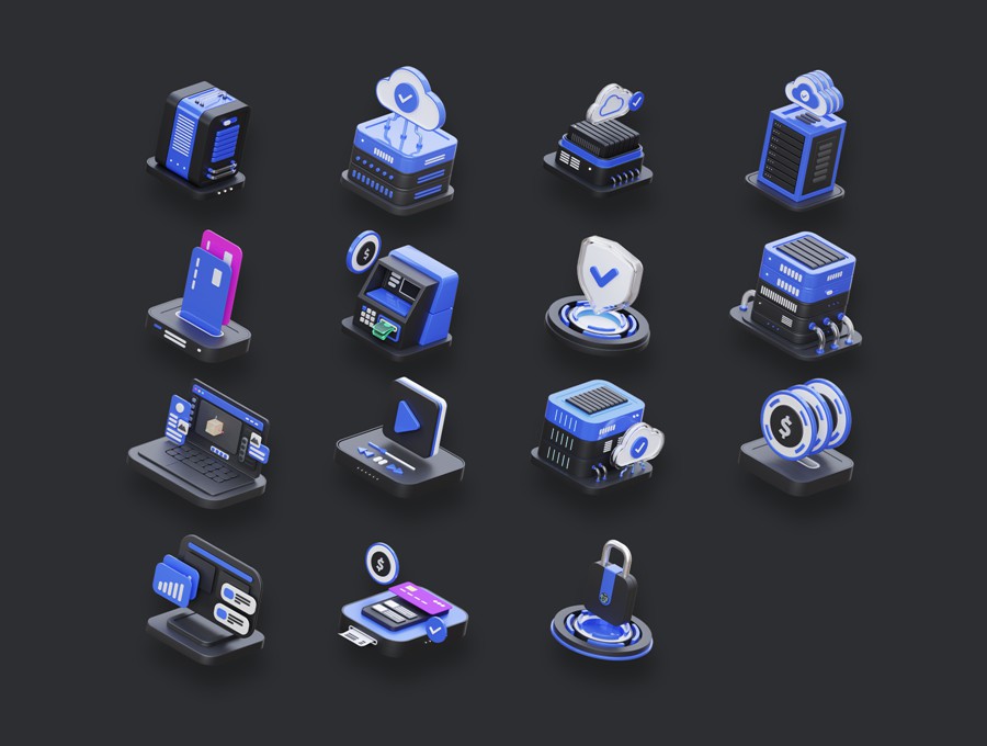 15款高级互联网技术数字货币云存储3D插图图标Icons设计Blender/PNG格式素材 Technology 3D Illustration 图标素材 sucaiwan.com
