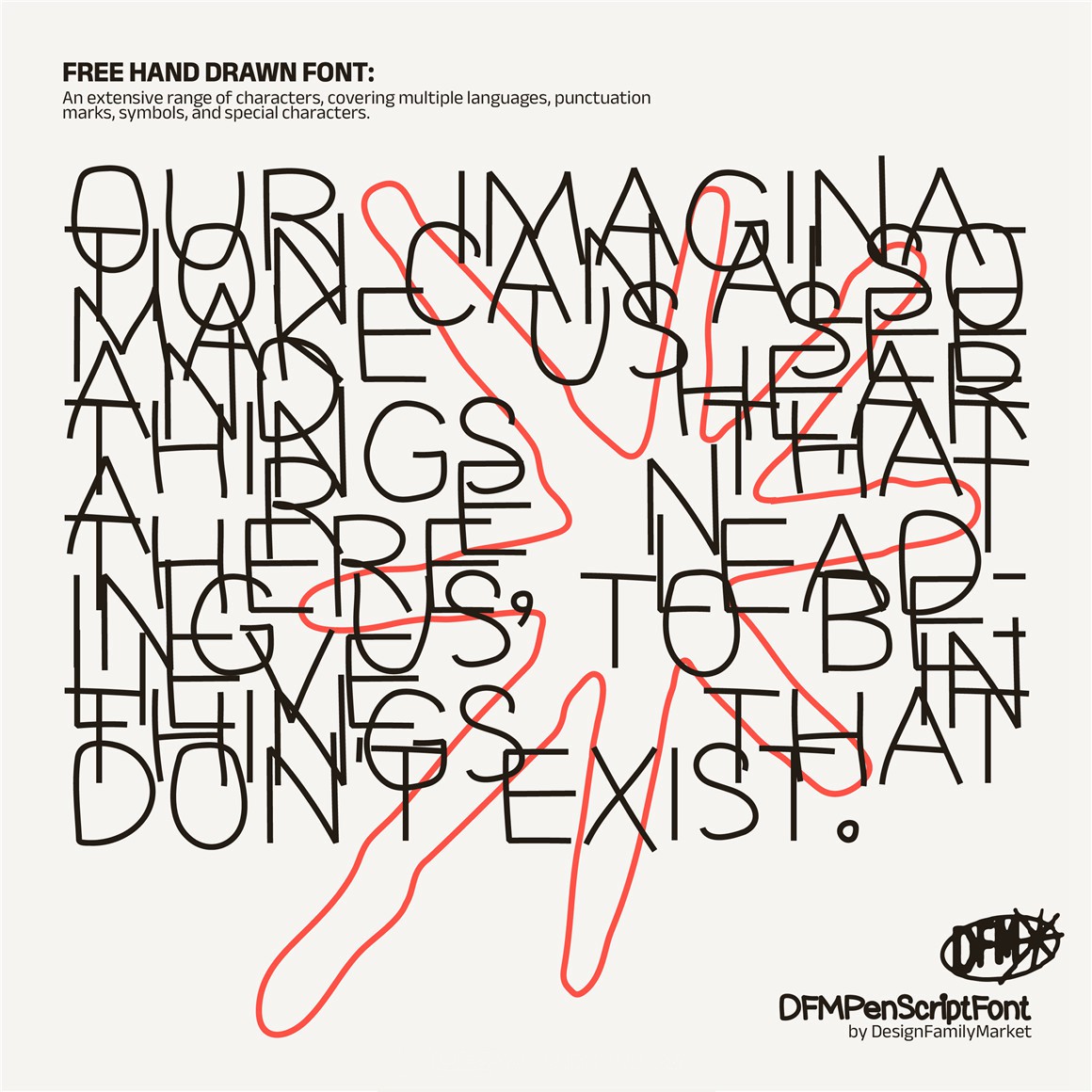 英文字体：复古Y2K涂鸦手写手绘logo排版装饰字体 DFM Pen Script Font – Hand-Drawn Linear Doodle Font 设计素材 sucaiwan.com