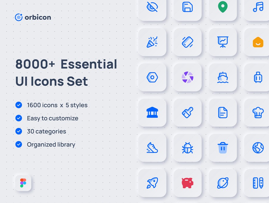 8000+款时尚简约网站APP界面设计矢量线稿图标Figma格式素材 Orbicon – Essential UI Icons Set 图标素材 sucaiwan.com