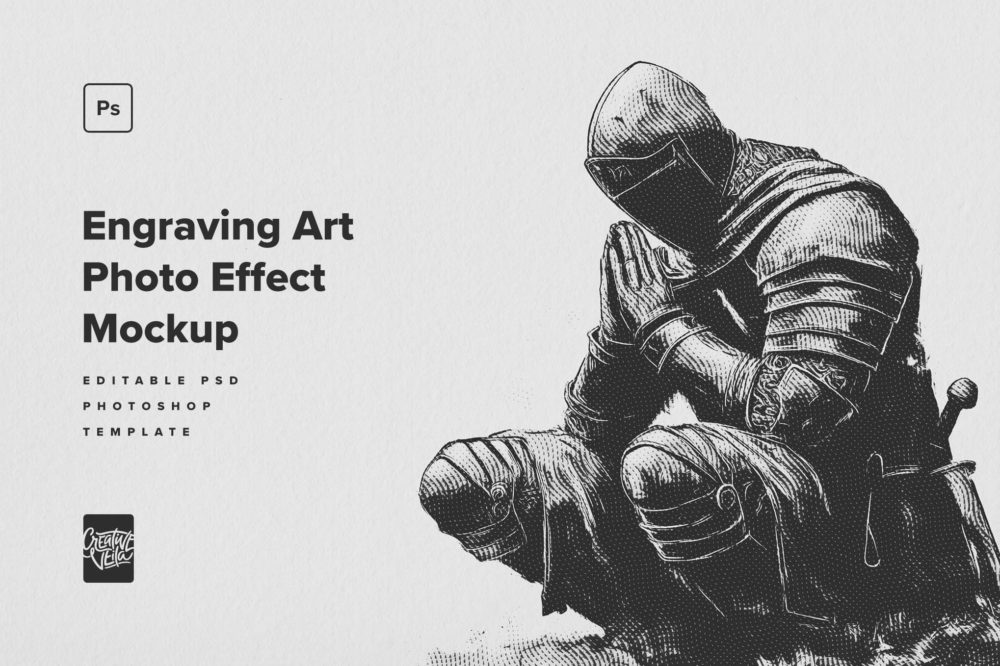 复古半色调颗粒纹理照片效果PS滤镜样机素材 Engraving Art Photo Effect 插件预设 sucaiwan.com