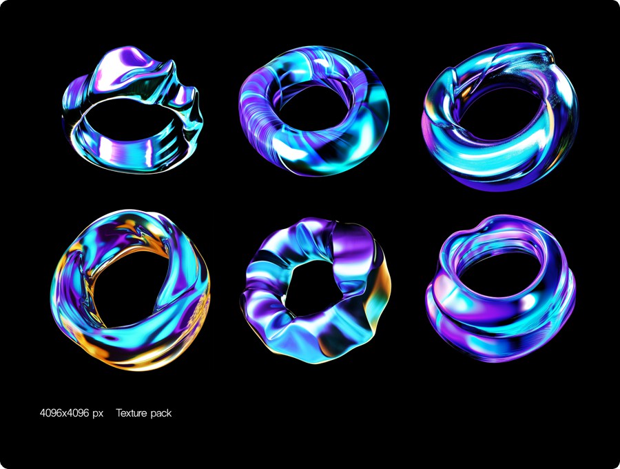 32款赛博朋克空灵蓝紫色3D立体圆环未来科幻图形PNG免抠图设计素材 Chromatic Halos 图片素材 sucaiwan.com