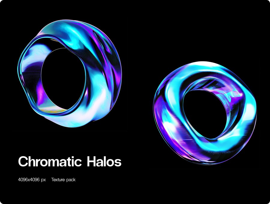 32款赛博朋克空灵蓝紫色3D立体圆环未来科幻图形PNG免抠图设计素材 Chromatic Halos 图片素材 sucaiwan.com