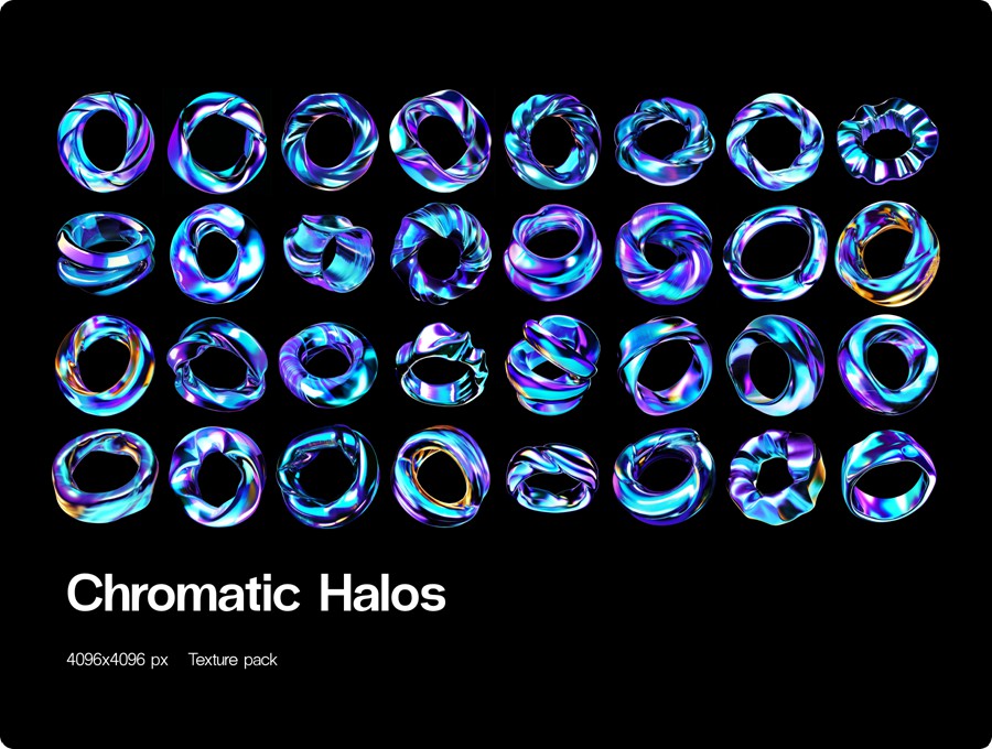 32款赛博朋克空灵蓝紫色3D立体圆环未来科幻图形PNG免抠图设计素材 Chromatic Halos 图片素材 sucaiwan.com