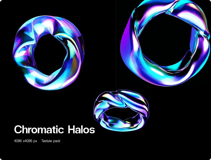 32款赛博朋克空灵蓝紫色3D立体圆环未来科幻图形PNG免抠图设计素材 Chromatic Halos 图片素材 sucaiwan.com
