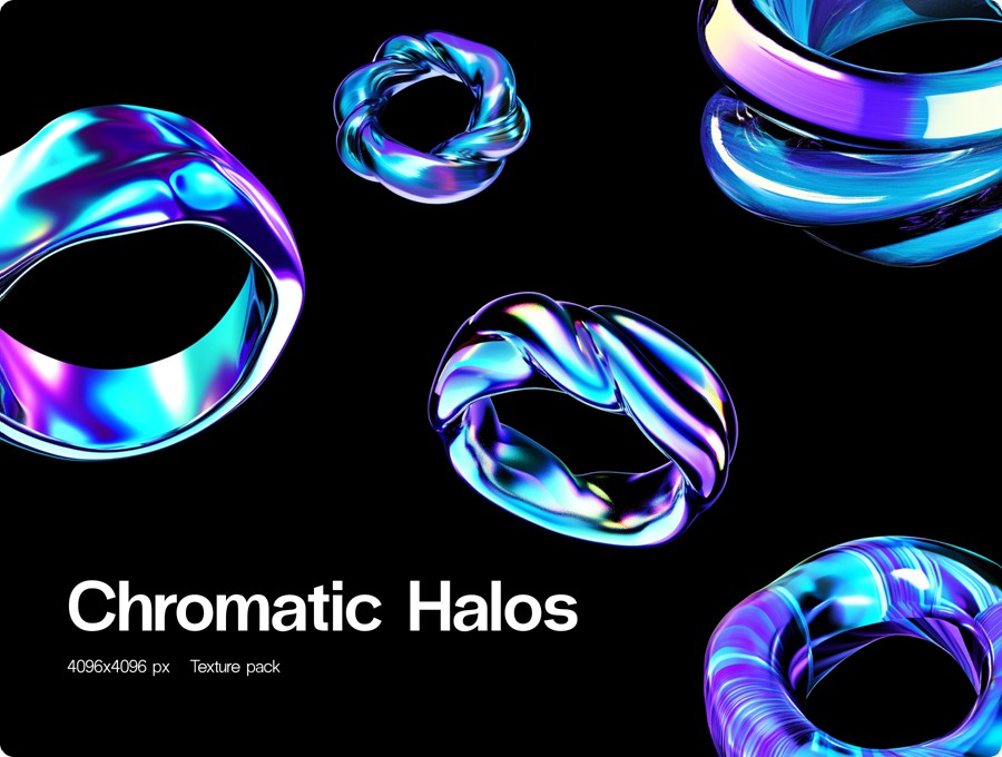 32款赛博朋克空灵蓝紫色3D立体圆环未来科幻图形PNG免抠图设计素材 Chromatic Halos 图片素材 sucaiwan.com