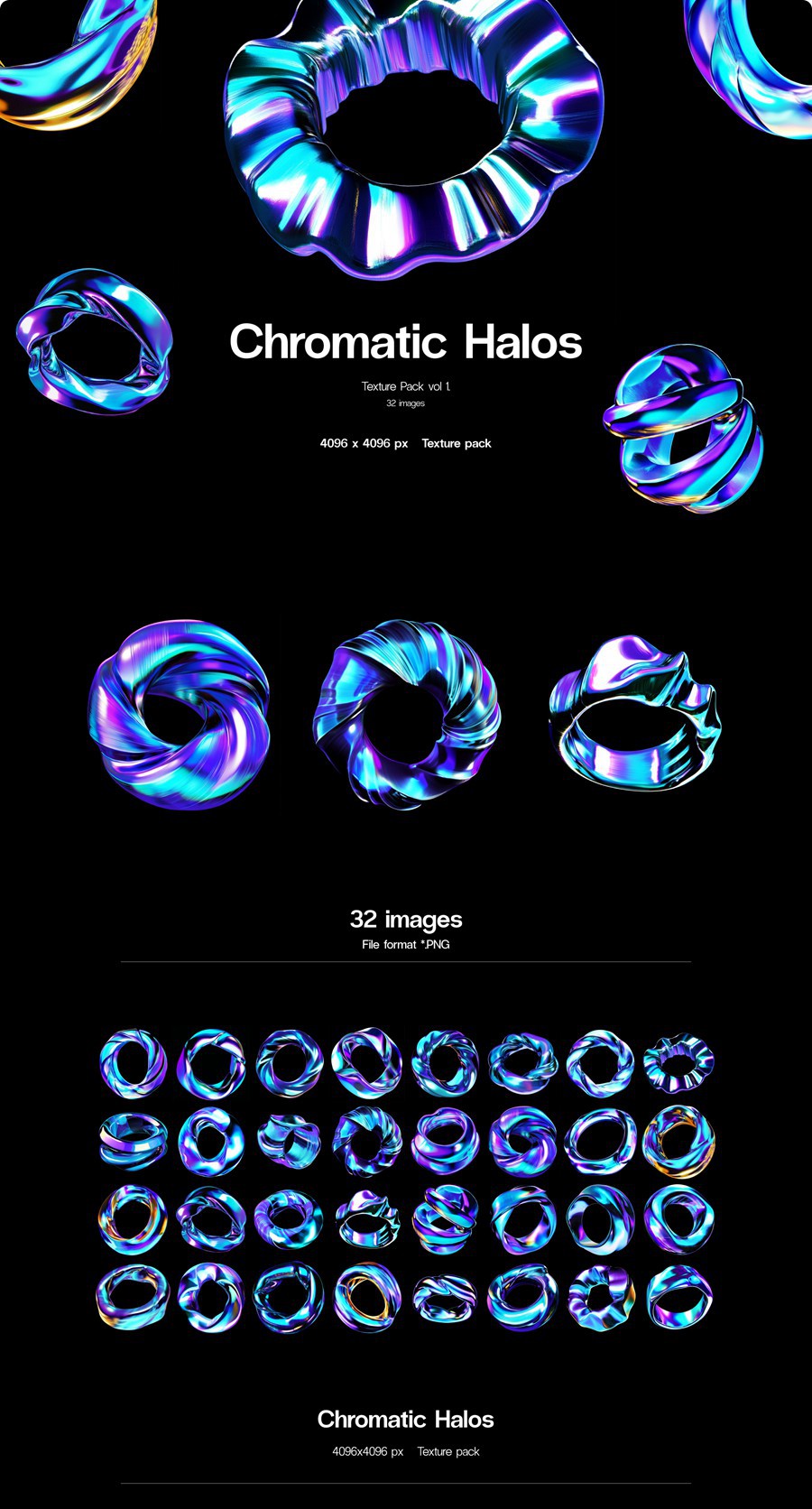 32款赛博朋克空灵蓝紫色3D立体圆环未来科幻图形PNG免抠图设计素材 Chromatic Halos 图片素材 sucaiwan.com