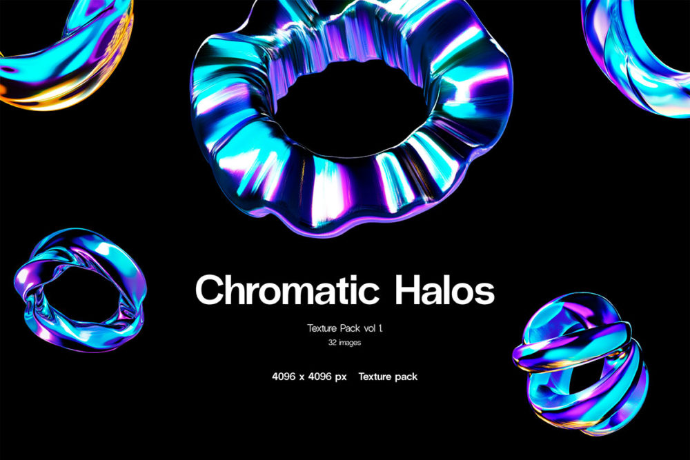 32款赛博朋克空灵蓝紫色3D立体圆环未来科幻图形PNG免抠图设计素材 Chromatic Halos 图片素材 sucaiwan.com